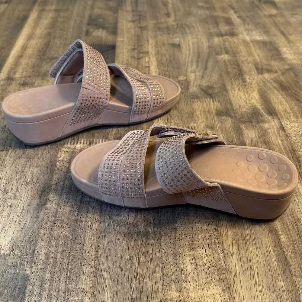 Vionic Sandal Alexis Rhinestone Leather Slip On Arch Support Rosegold Women's 6